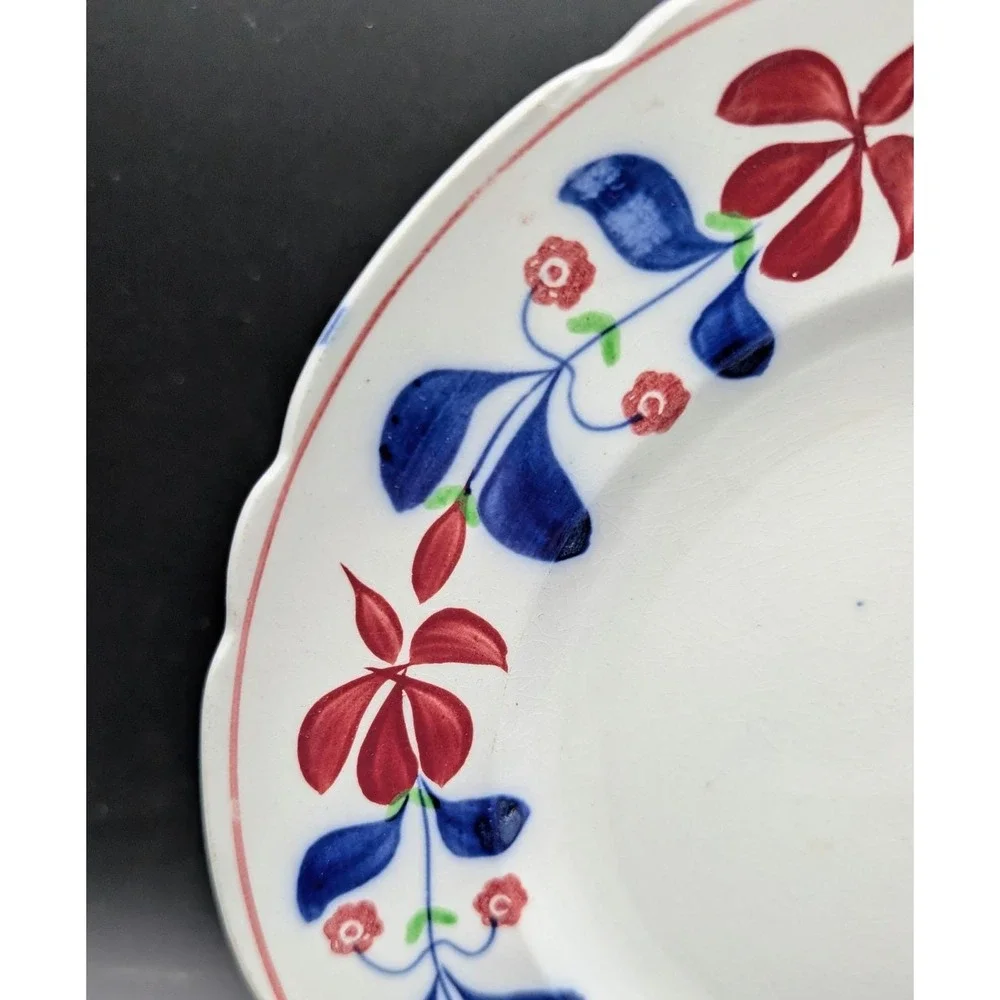 Allertons Persian Ware England Antique Scalloped Floral Plate Blue Red White